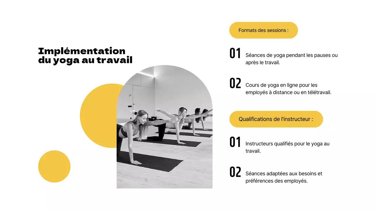 Yoga simple jaune et noir pour des instructions de travail productives