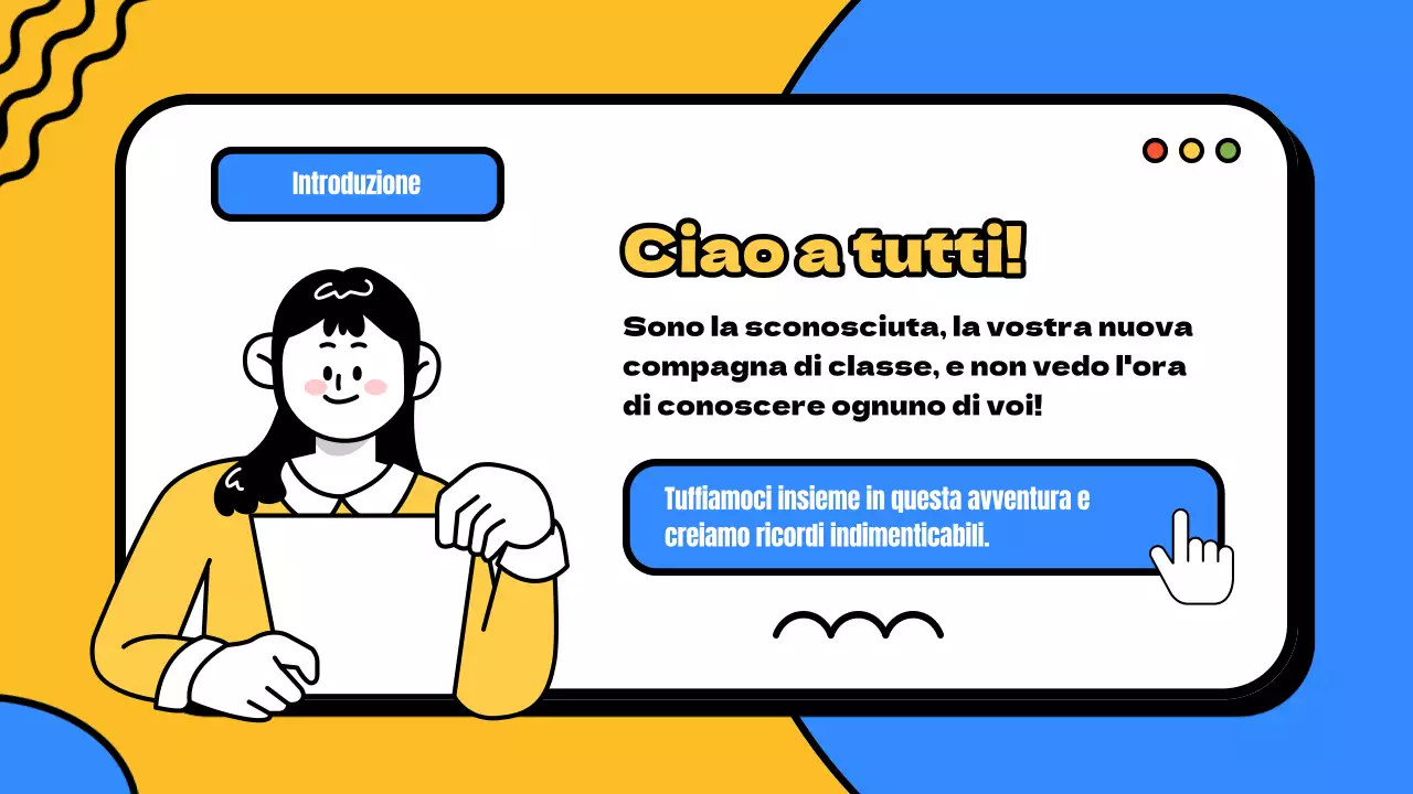 Giallo e blu Materiale di classe moderno per l'introduzione dei nuovi studenti