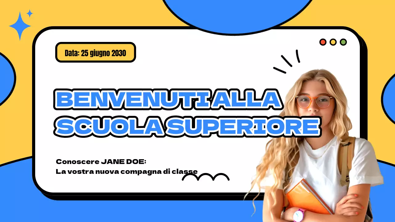 Giallo e blu Materiale di classe moderno per l'introduzione dei nuovi studenti