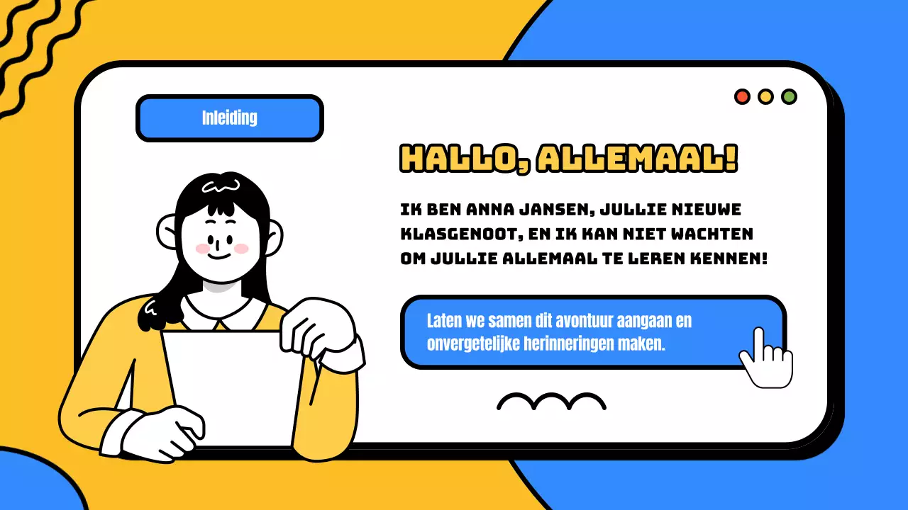 Geel en blauw modern introductiemateriaal voor nieuwe studenten