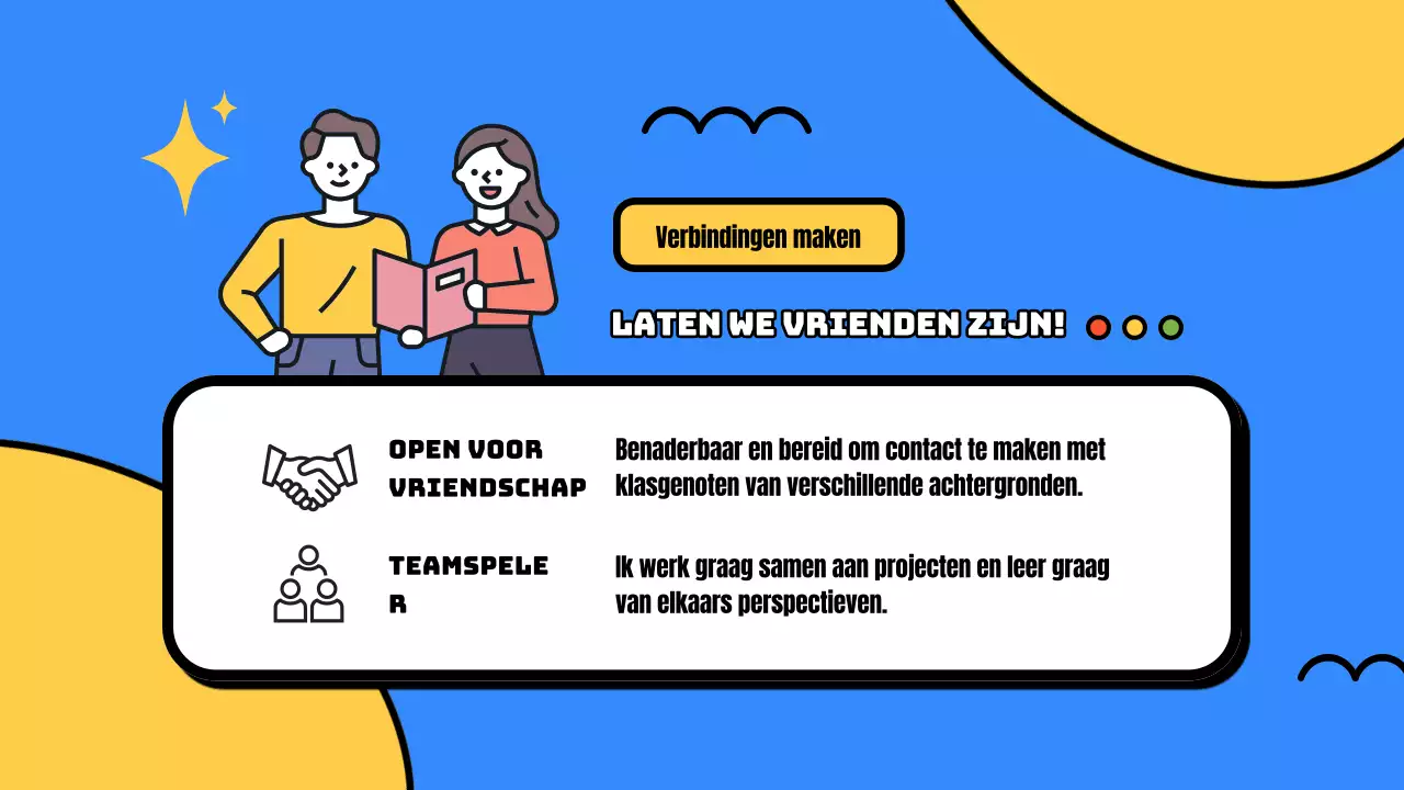 Geel en blauw modern introductiemateriaal voor nieuwe studenten