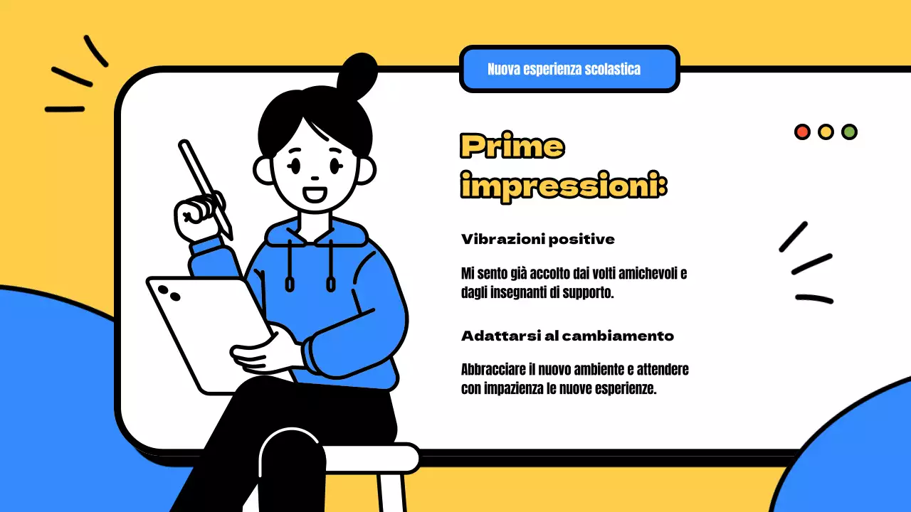 Giallo e blu Materiale di classe moderno per l'introduzione dei nuovi studenti