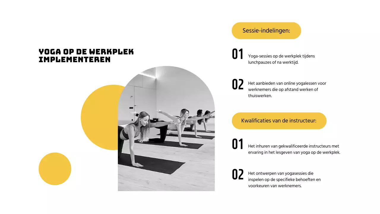 Geel en zwart Eenvoudige yoga voor productieve werkinstructies