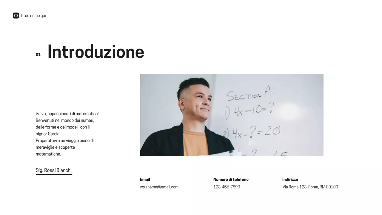 Materiale di classe per l'introduzione dell'insegnante di matematica minimale in bianco e nero