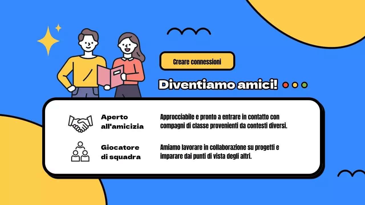 Giallo e blu Materiale di classe moderno per l'introduzione dei nuovi studenti