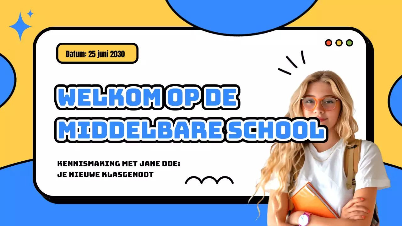 Geel en blauw modern introductiemateriaal voor nieuwe studenten
