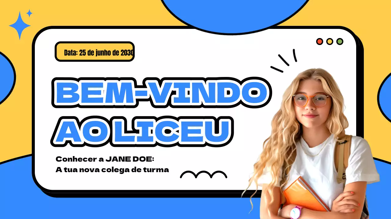 Amarelo e azul Material moderno para a aula de introdução aos novos alunos
