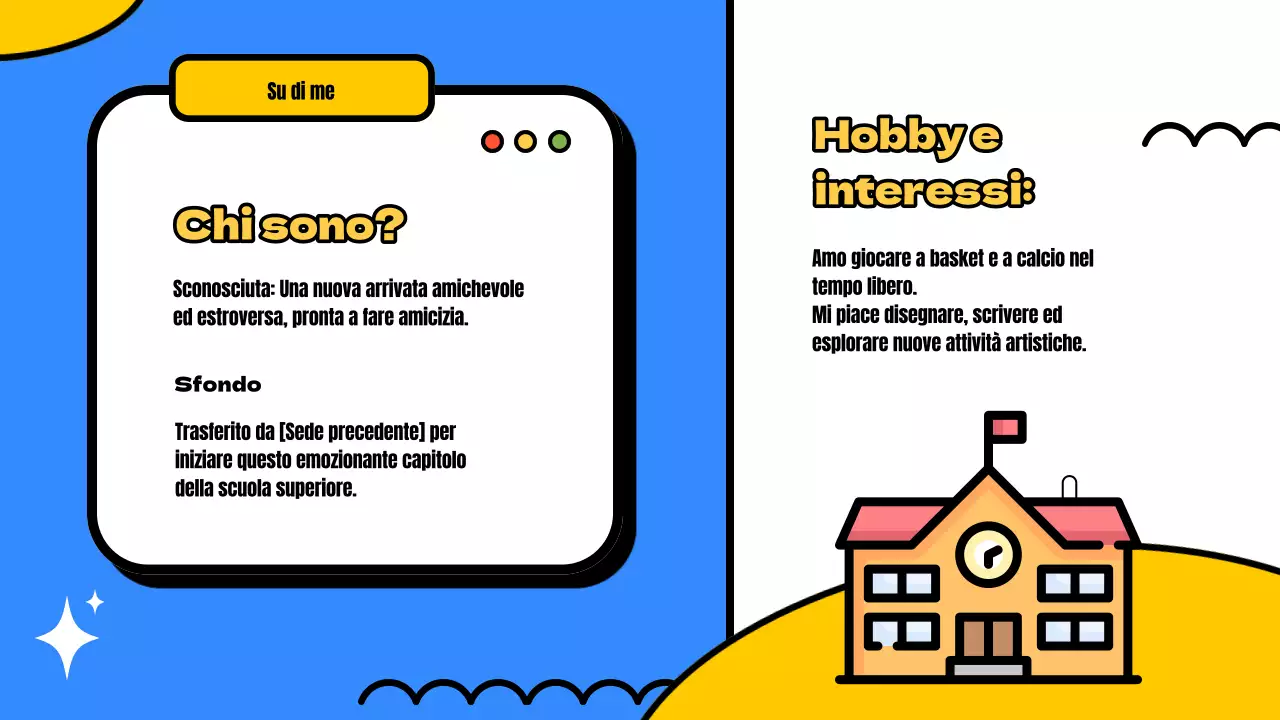 Giallo e blu Materiale di classe moderno per l'introduzione dei nuovi studenti