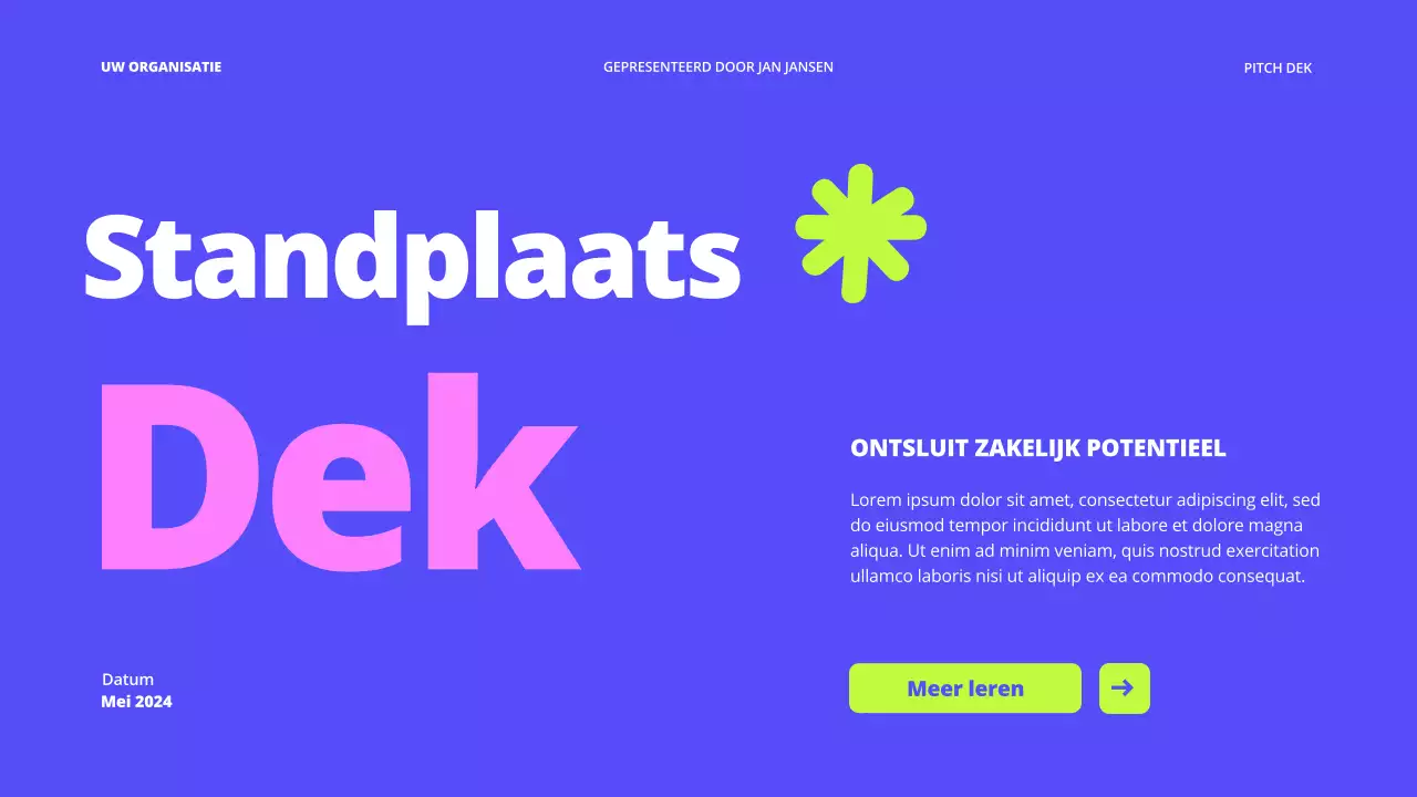 Paars Blauw Vet Zakelijk Opstart Pitch Deck Voorstel