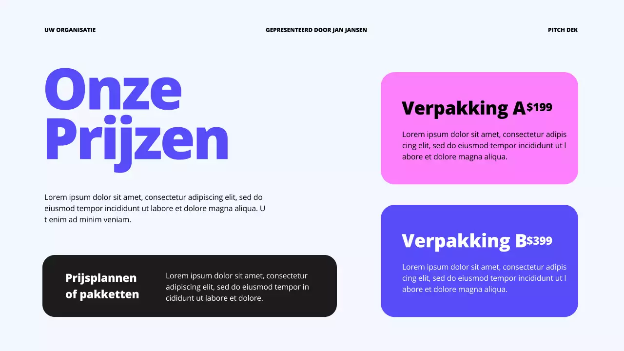 Paars Blauw Vet Zakelijk Opstart Pitch Deck Voorstel