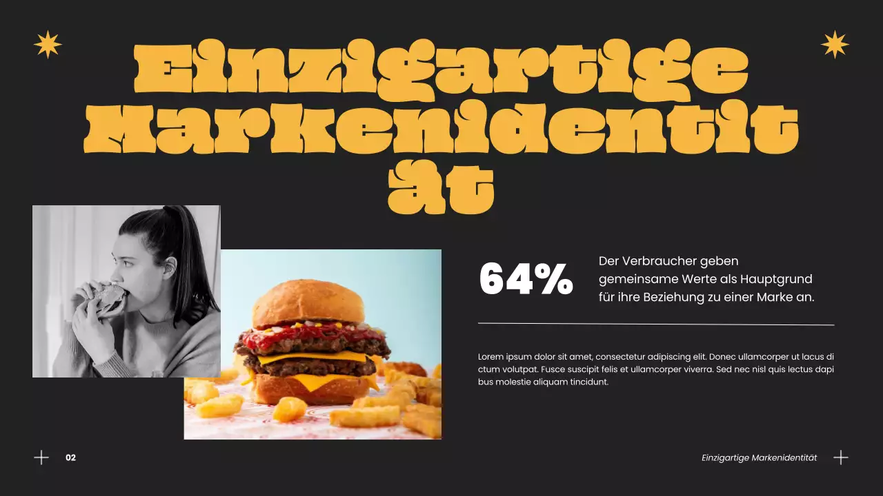 Blaue und orangefarbene Erfolgsstrategie für moderne Burger