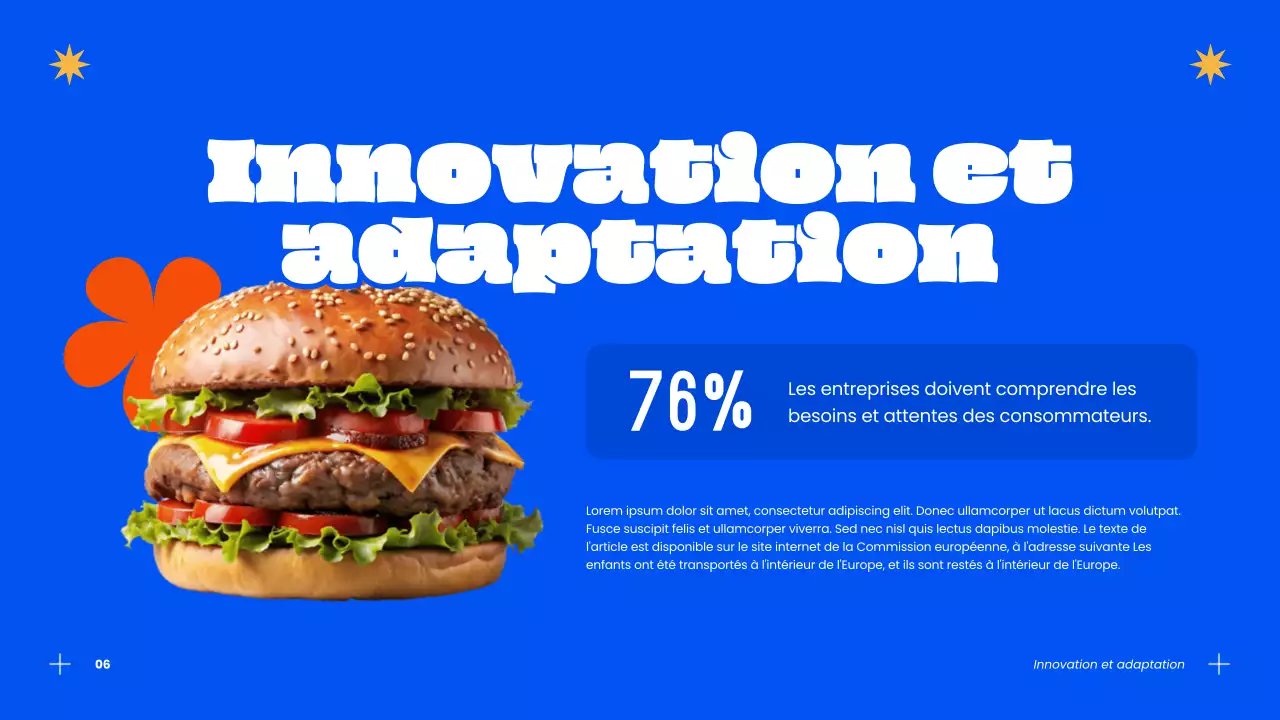 Stratégie de réussite commerciale pour les burgers modernes bleus et orange