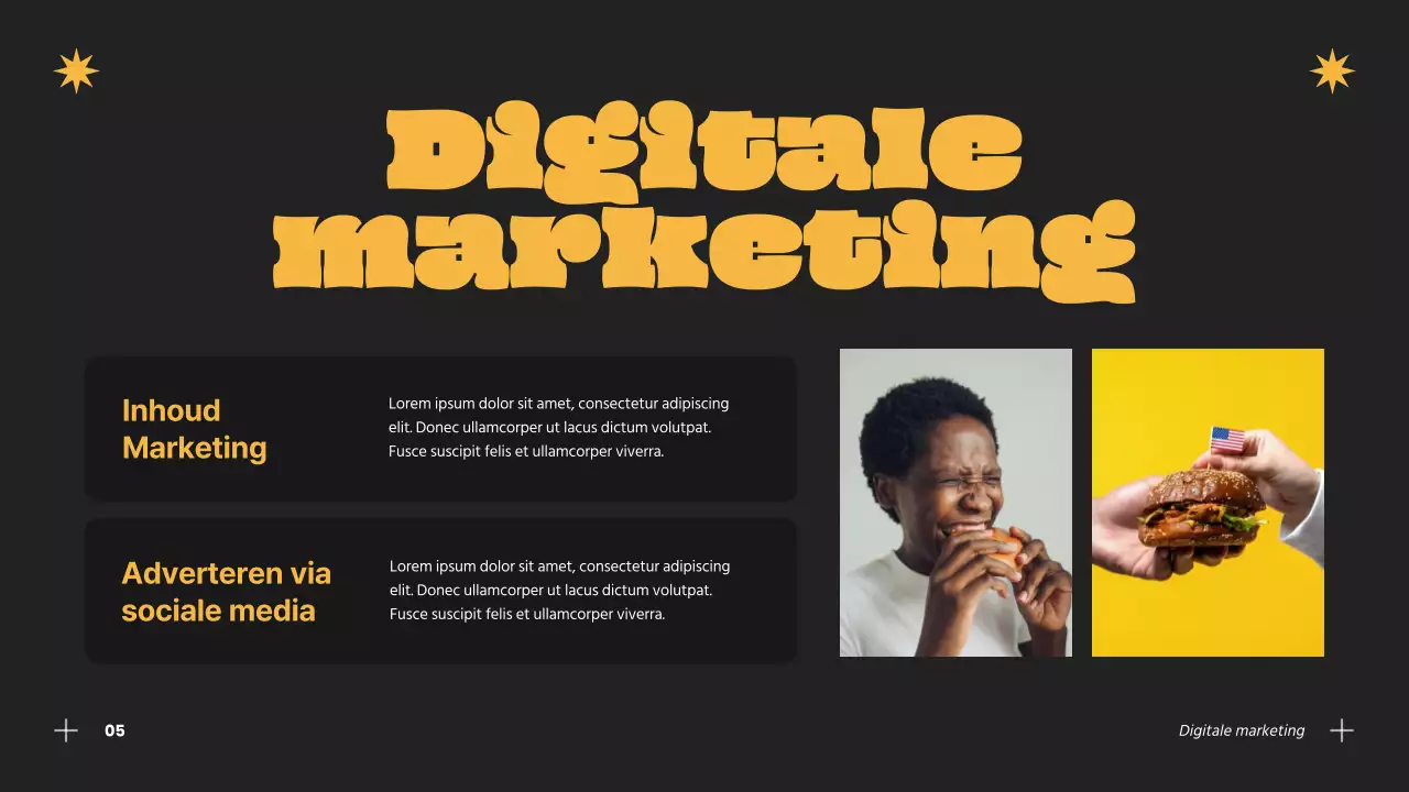 Blauw en oranje successtrategie voor moderne hamburgerbedrijven