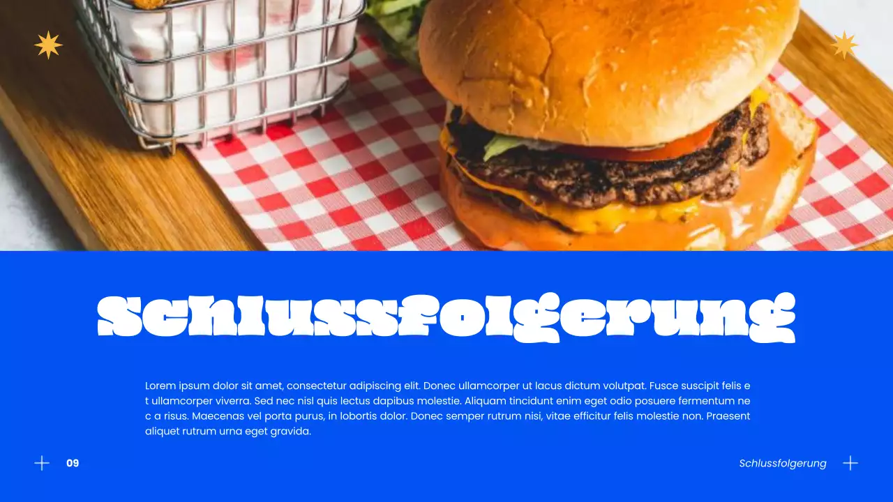 Blaue und orangefarbene Erfolgsstrategie für moderne Burger