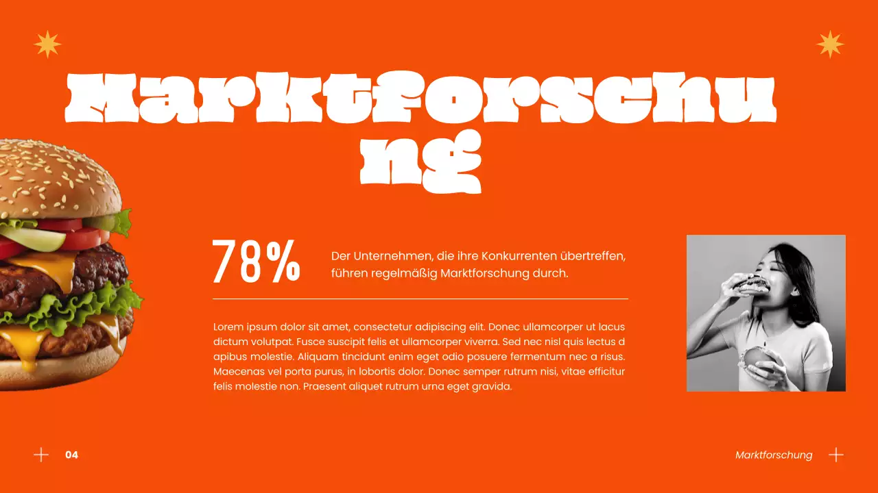 Blaue und orangefarbene Erfolgsstrategie für moderne Burger