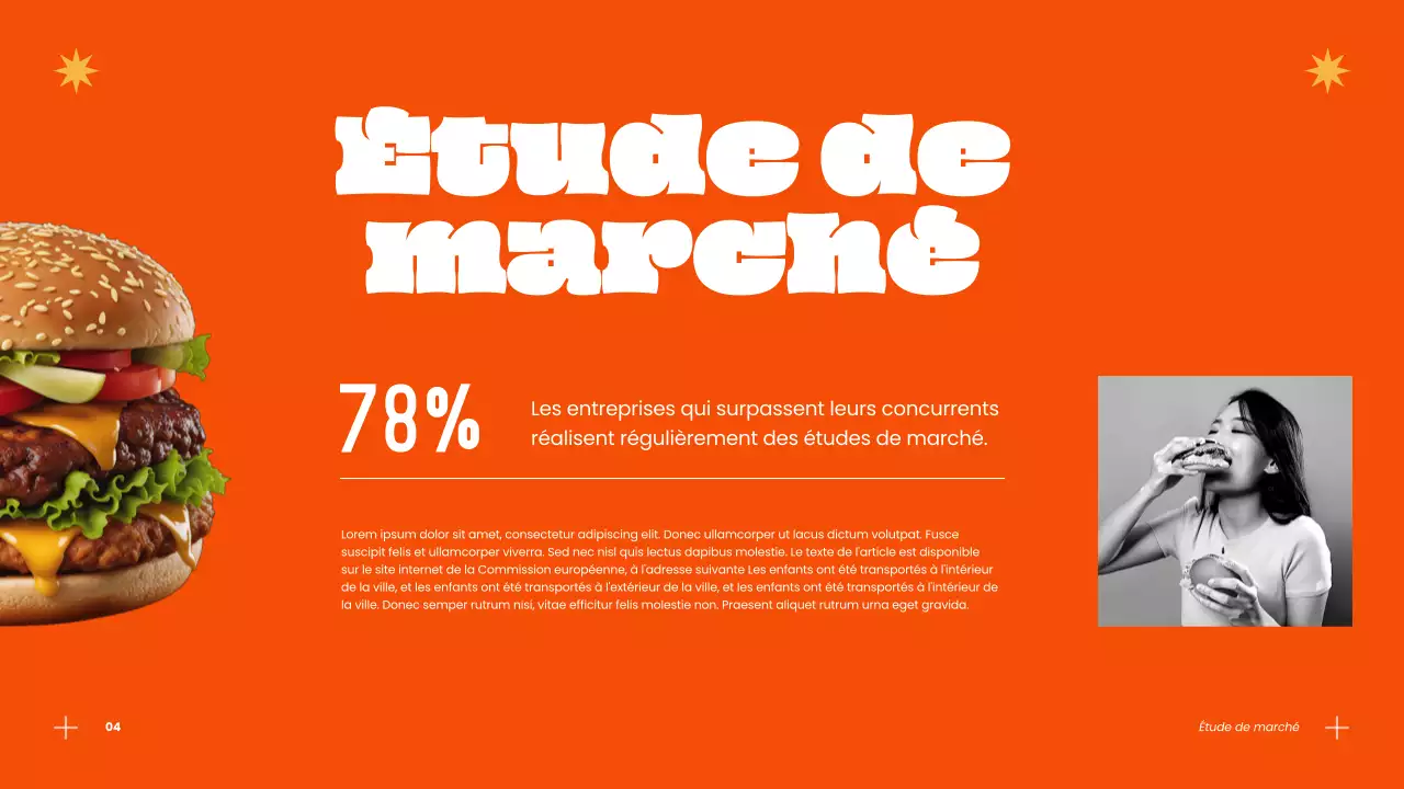 Stratégie de réussite commerciale pour les burgers modernes bleus et orange