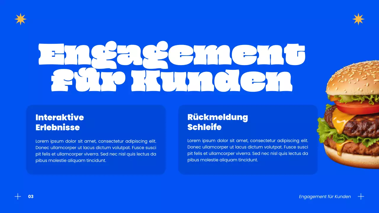 Blaue und orangefarbene Erfolgsstrategie für moderne Burger