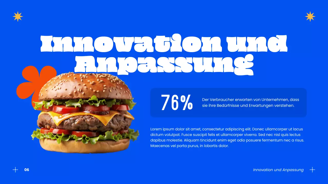 Blaue und orangefarbene Erfolgsstrategie für moderne Burger