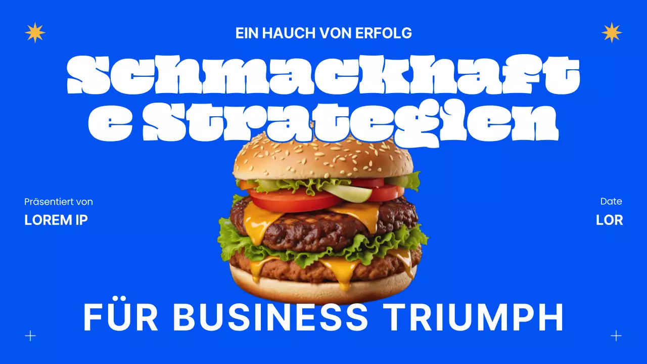 Blaue und orangefarbene Erfolgsstrategie für moderne Burger