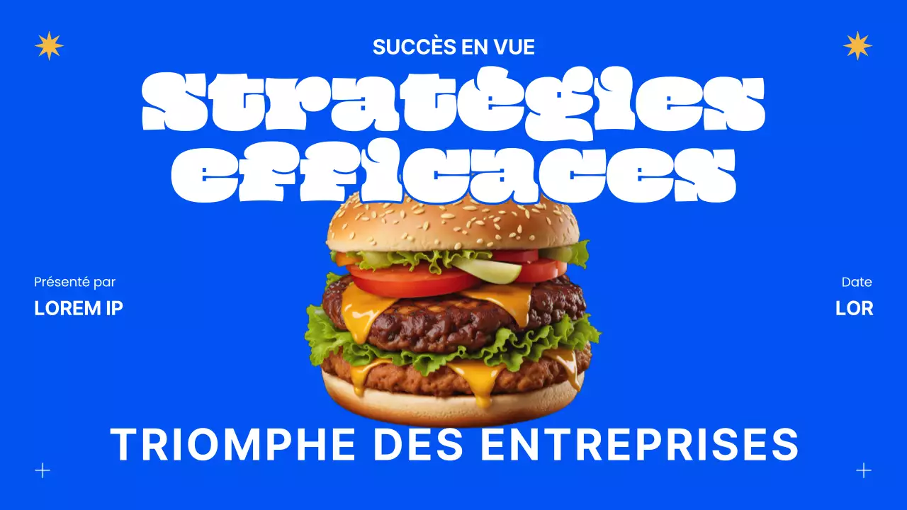 Stratégie de réussite commerciale pour les burgers modernes bleus et orange
