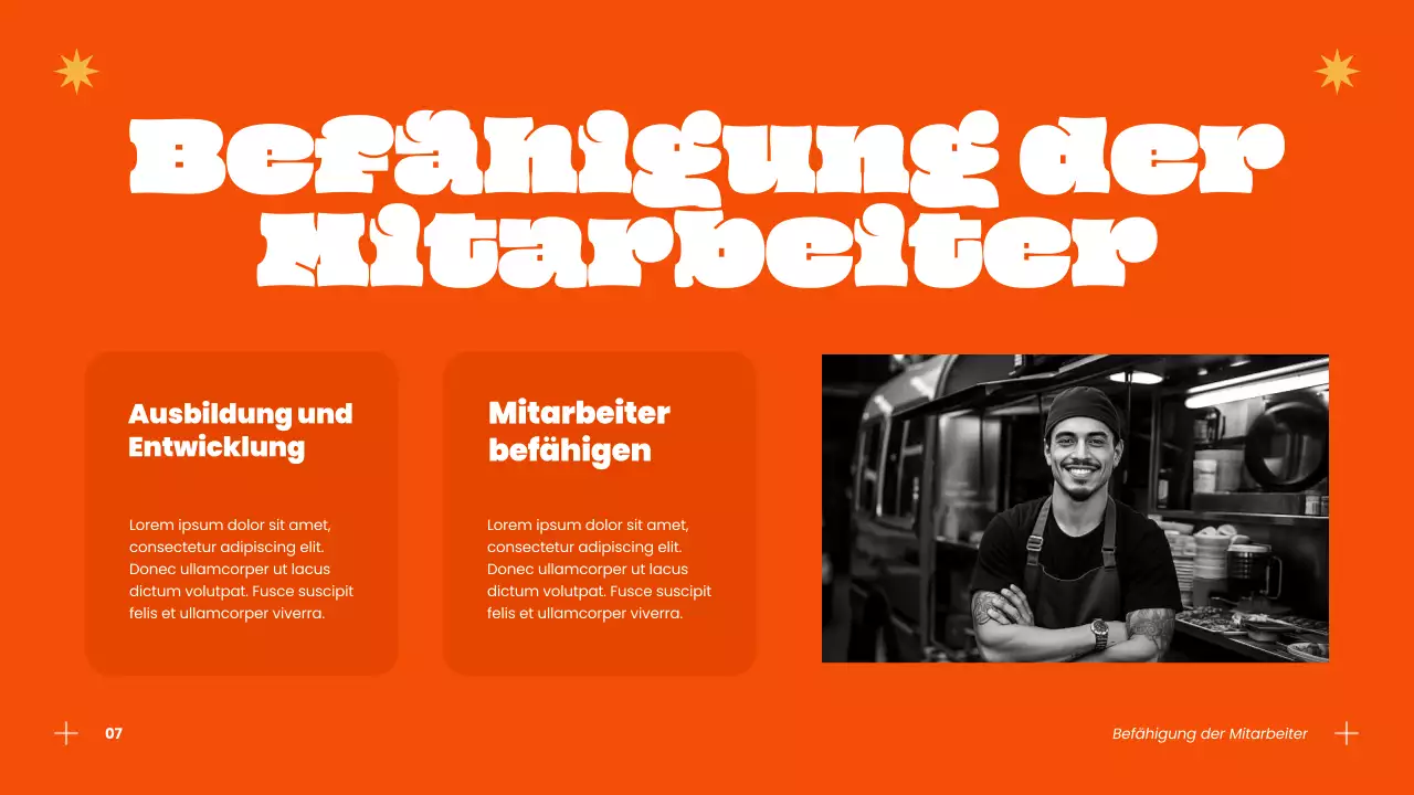 Blaue und orangefarbene Erfolgsstrategie für moderne Burger