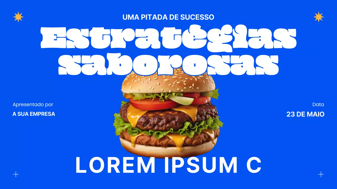 Estratégia de sucesso empresarial para hambúrgueres modernos azuis e laranja