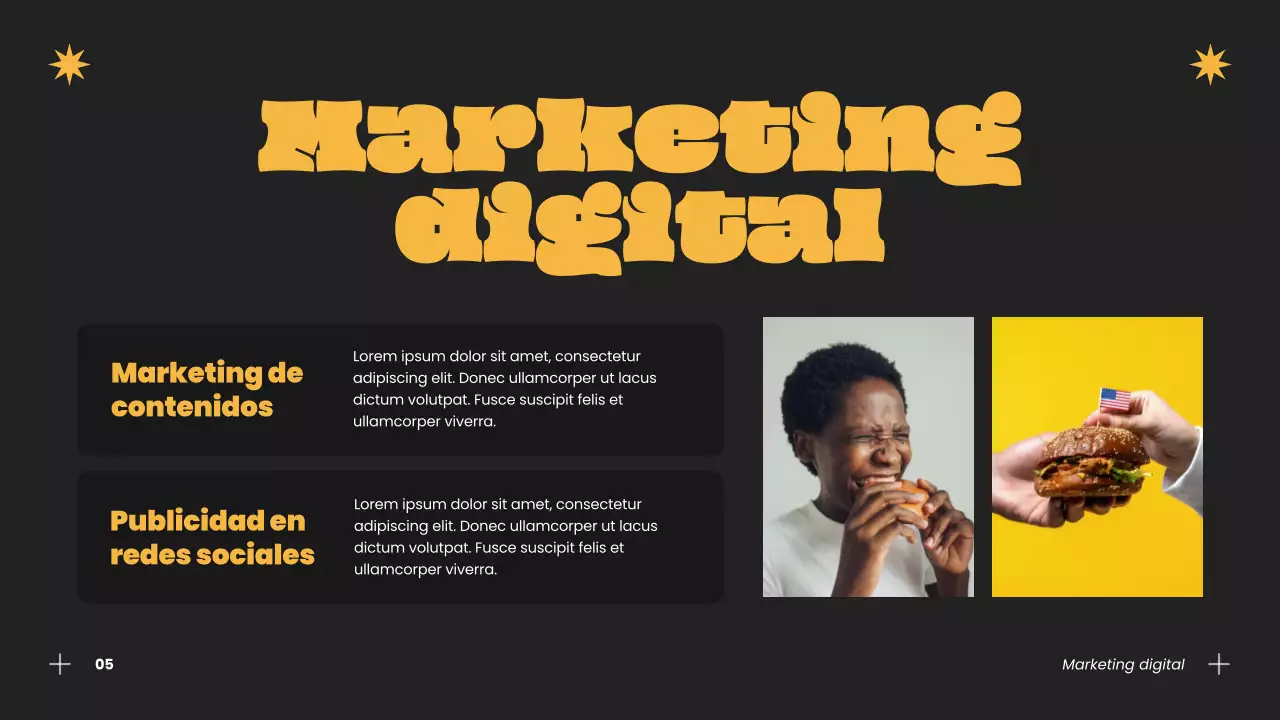 Estrategia de éxito de la hamburguesería moderna azul y naranja