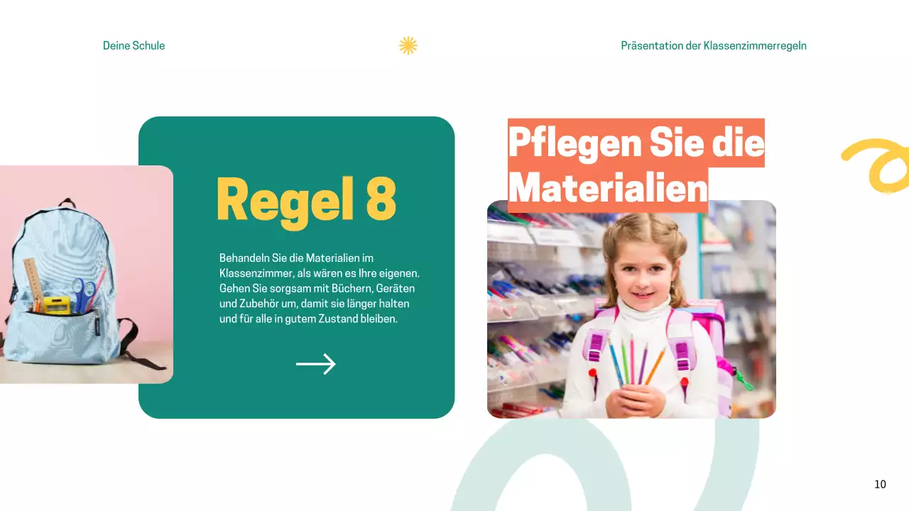 Grüne moderne Klassenzimmerregeln Unterrichtsmaterial