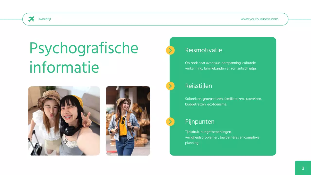 Groen Eenvoudig Reisbureau User Persona Bedrijfsstrategie