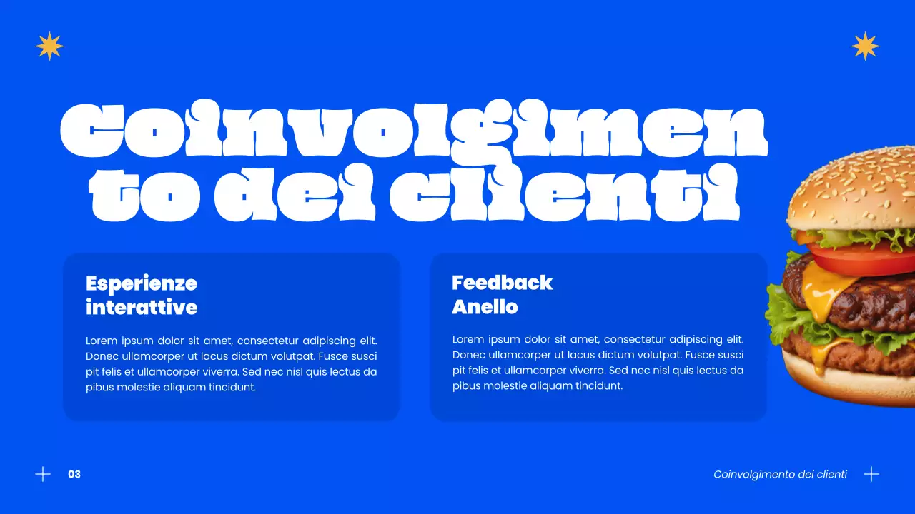 Strategia di successo per gli hamburger moderni blu e arancioni