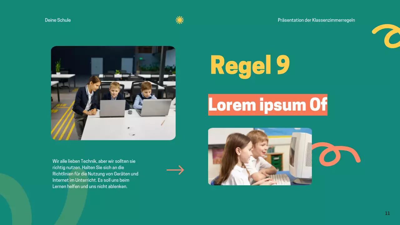 Grüne moderne Klassenzimmerregeln Unterrichtsmaterial