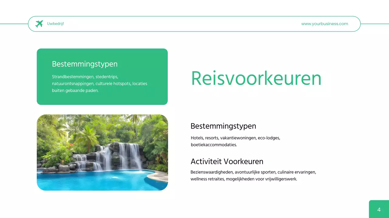 Groen Eenvoudig Reisbureau User Persona Bedrijfsstrategie
