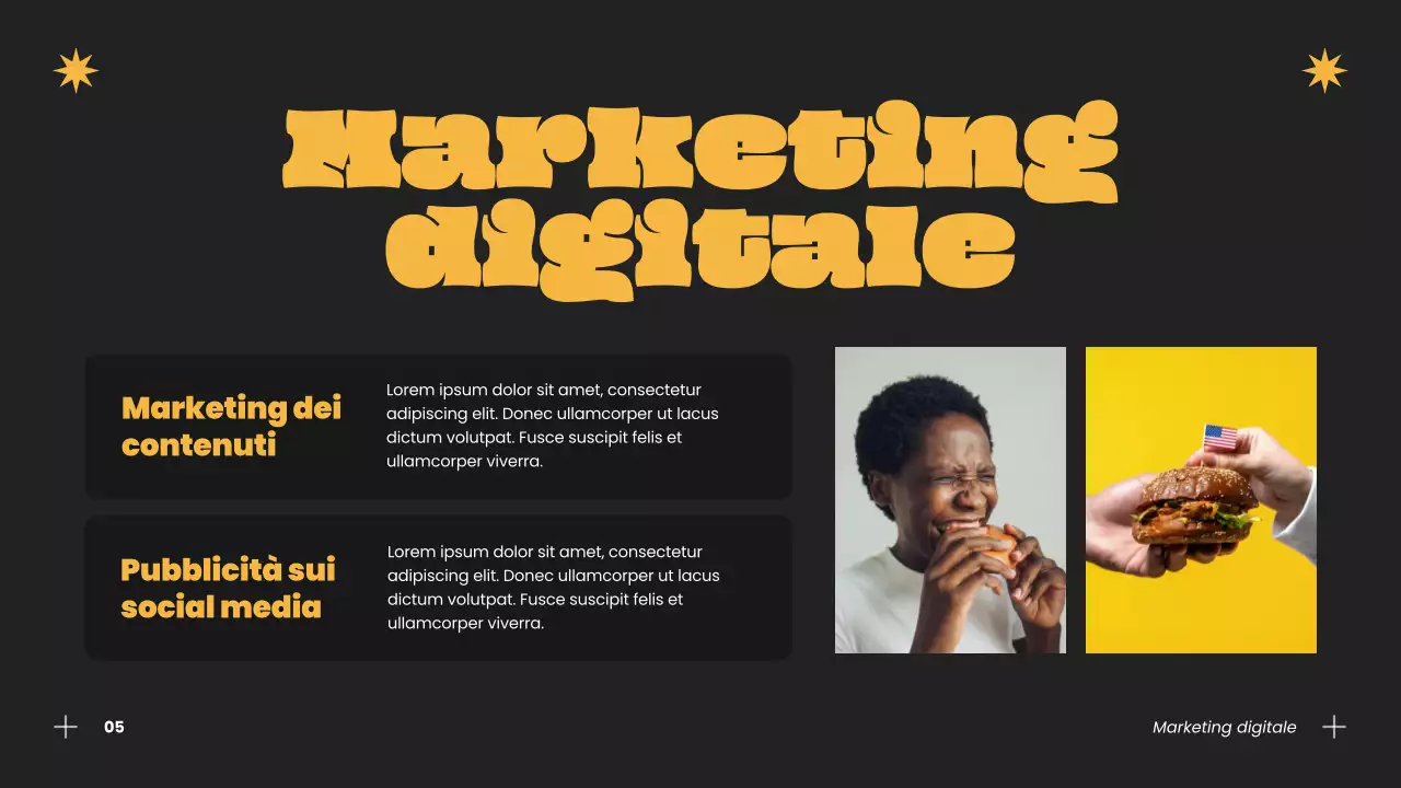 Strategia di successo per gli hamburger moderni blu e arancioni