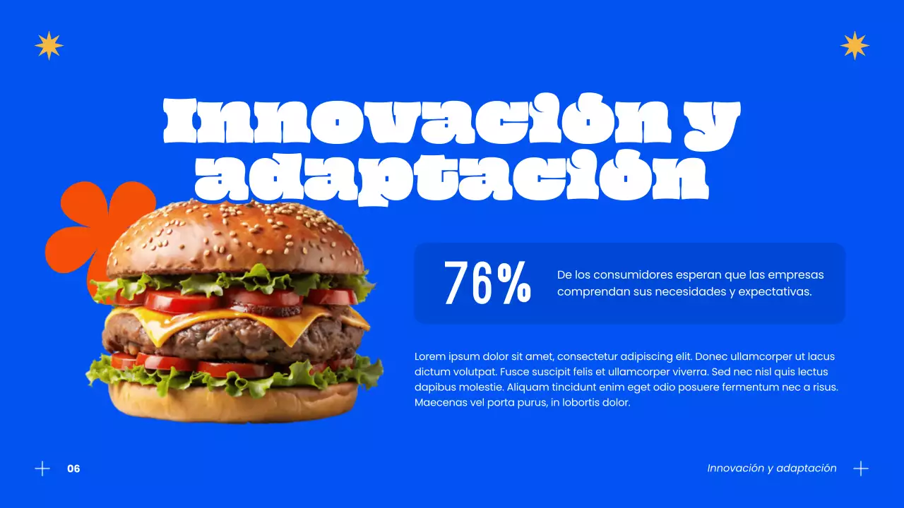 Estrategia de éxito de la hamburguesería moderna azul y naranja