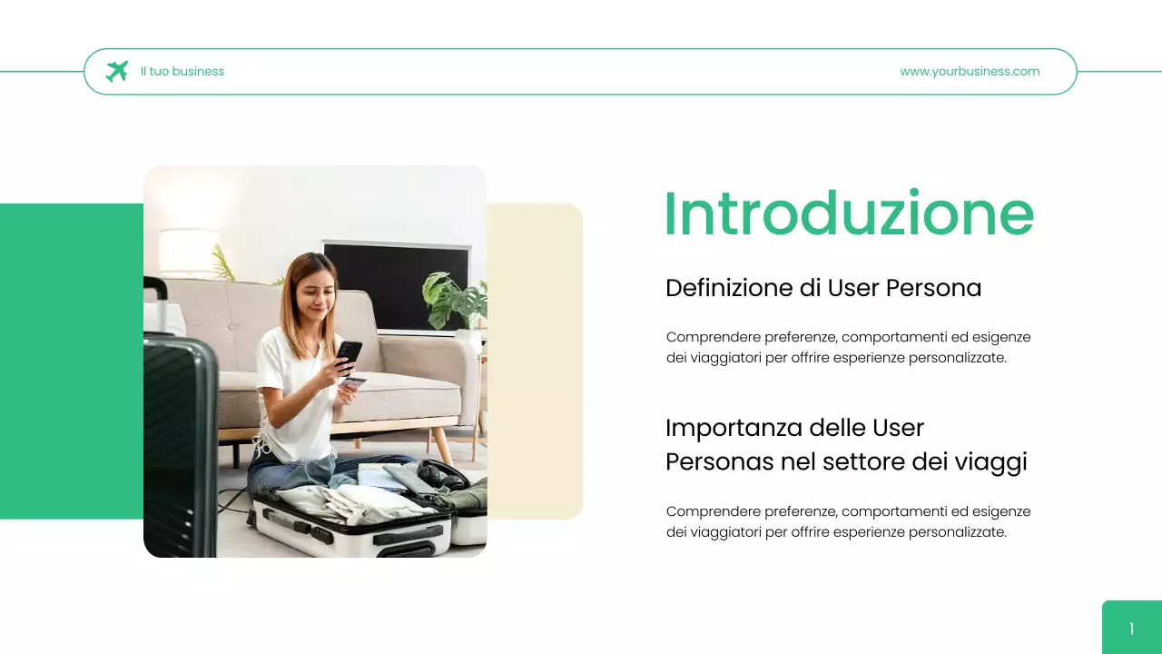 Agenzia di viaggi Green Simple User Persona Strategia aziendale