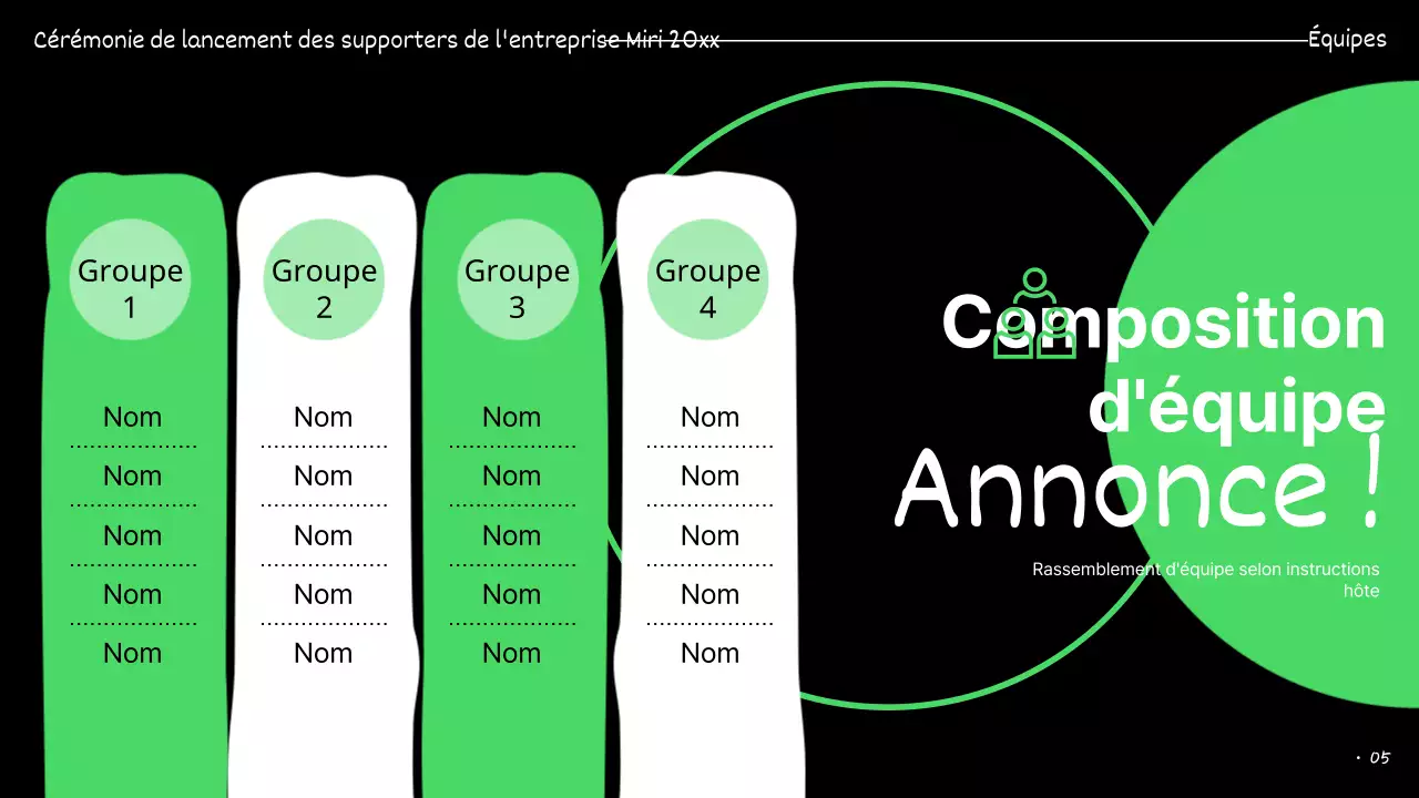 Les présentations des donateurs sont surlignées en vert et en noir