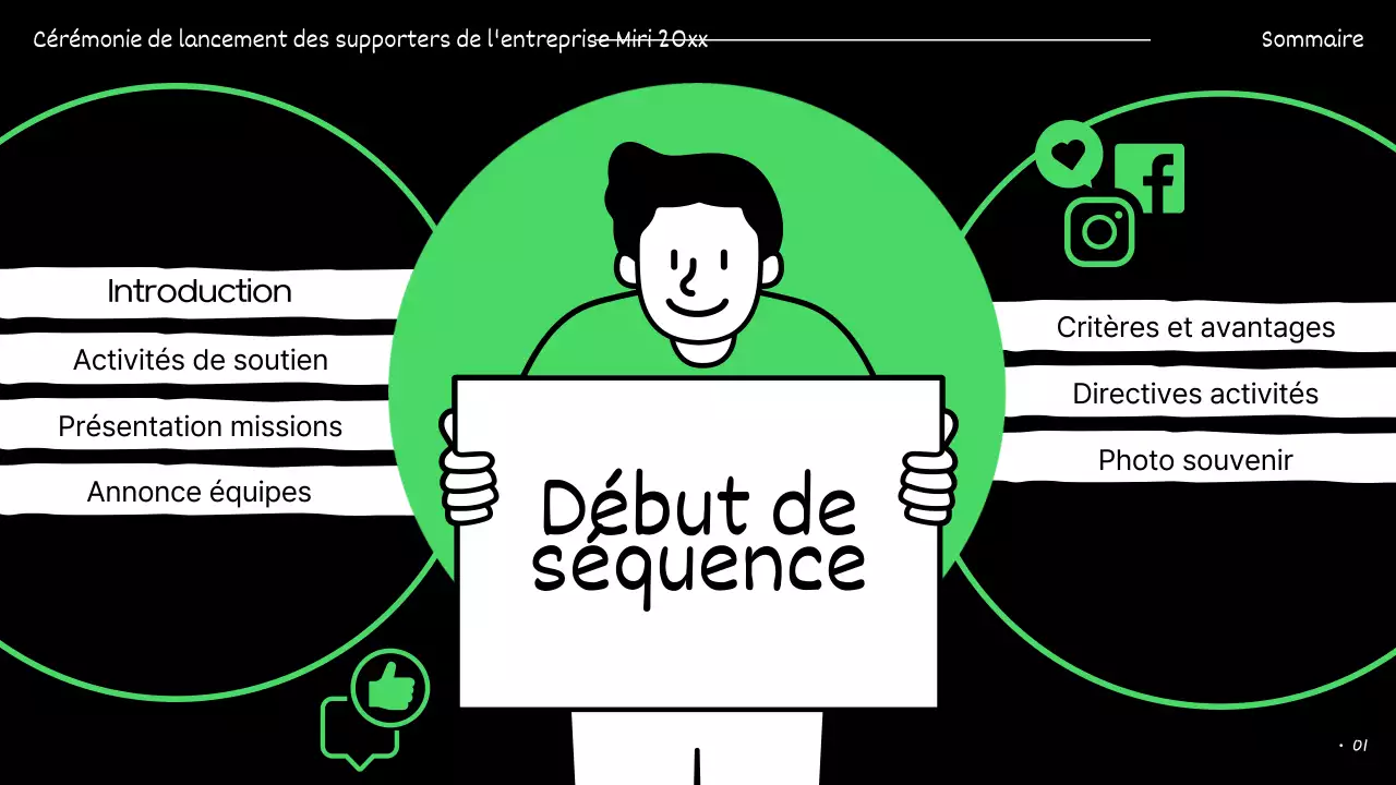 Les présentations des donateurs sont surlignées en vert et en noir