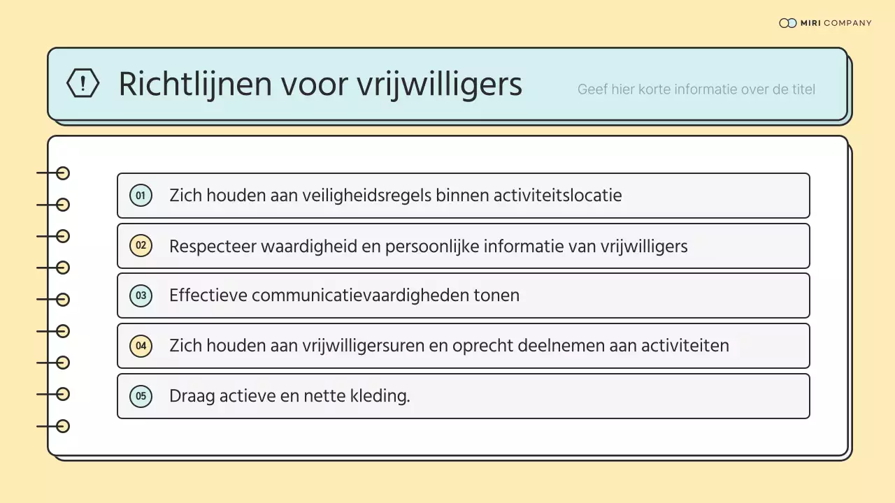 Eenvoudig NGO Corps voortrainingsmateriaal in mint en geel