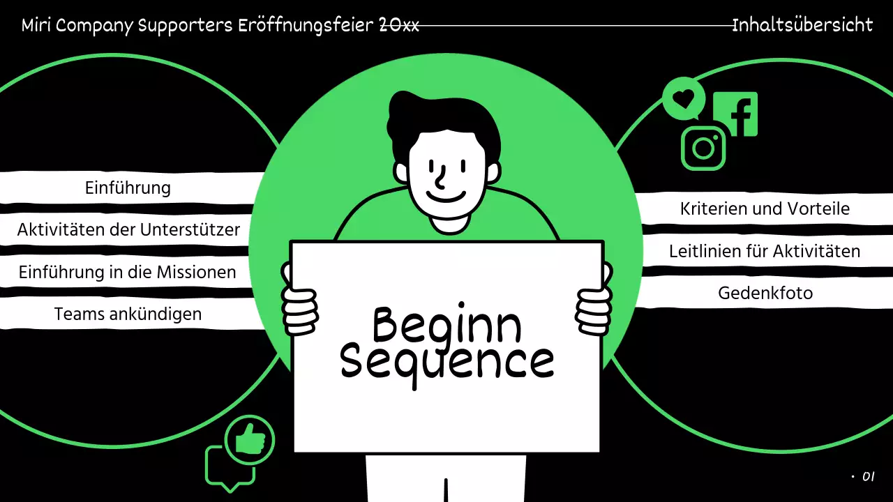 Grün und schwarz hervorgehobene Präsentationen der Unterstützer