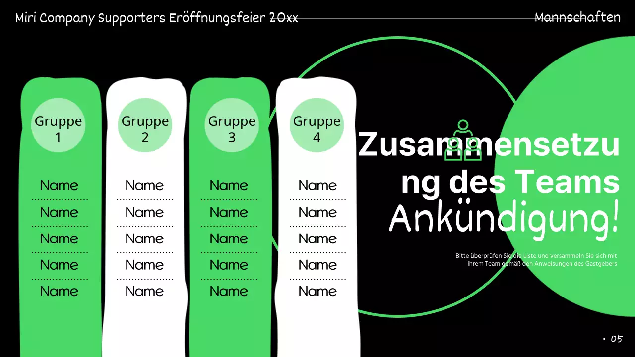 Grün und schwarz hervorgehobene Präsentationen der Unterstützer