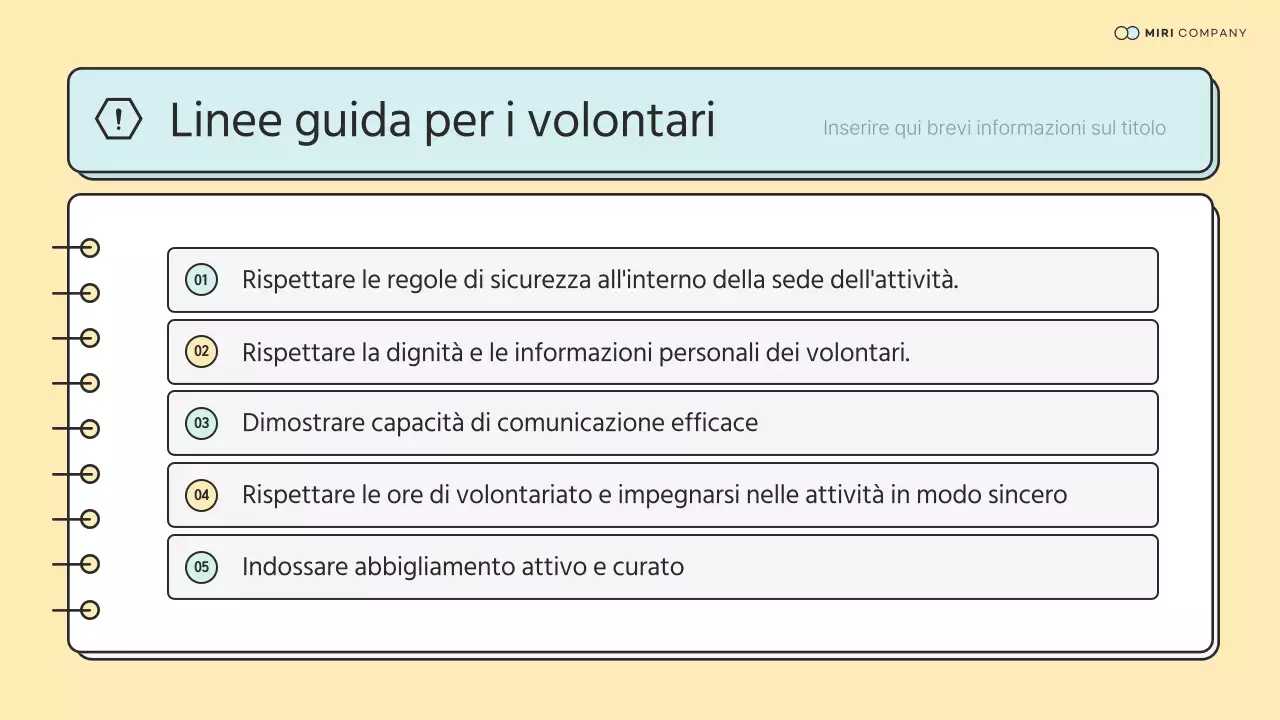 Materiale semplice di preformazione del Corpo delle ONG in menta e giallo