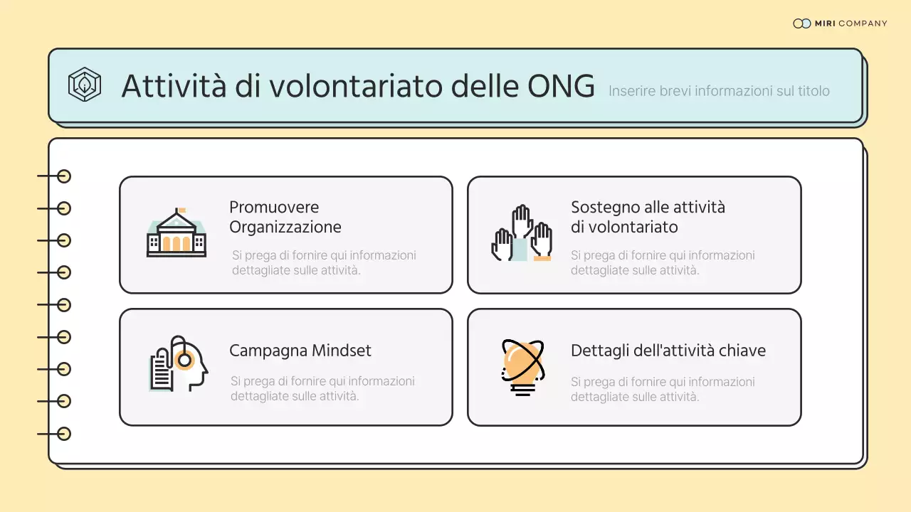 Materiale semplice di preformazione del Corpo delle ONG in menta e giallo