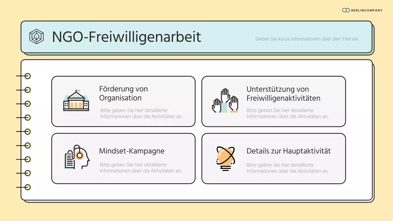 Einfache NGO-Korps-Vorschulungsmaterialien in mint und gelb