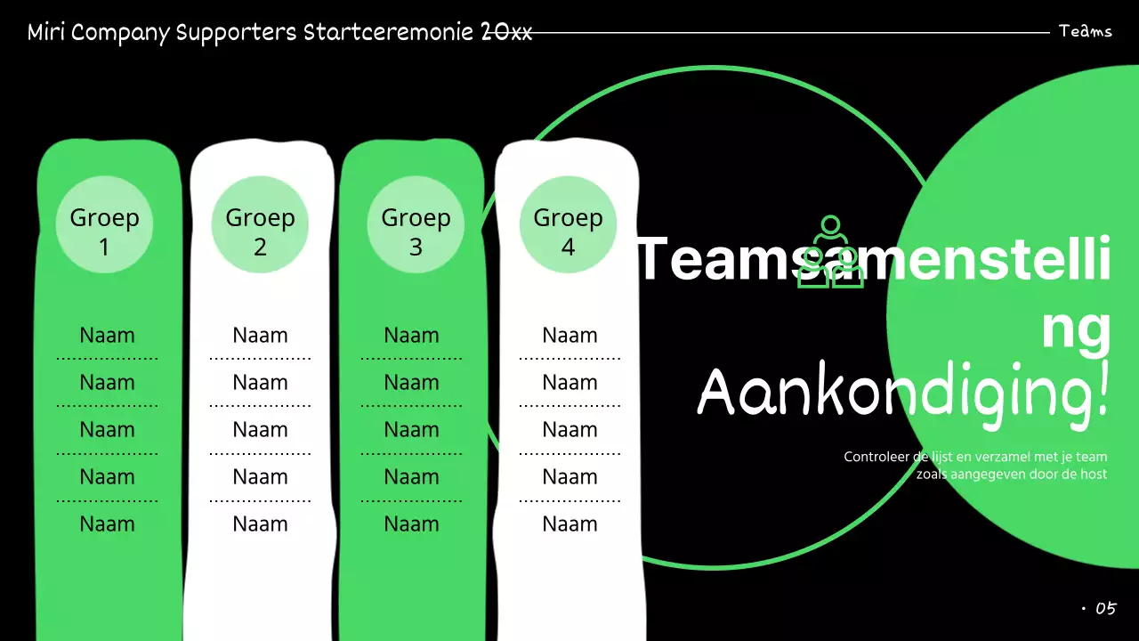 Presentaties van supporters groen en zwart gemarkeerd
