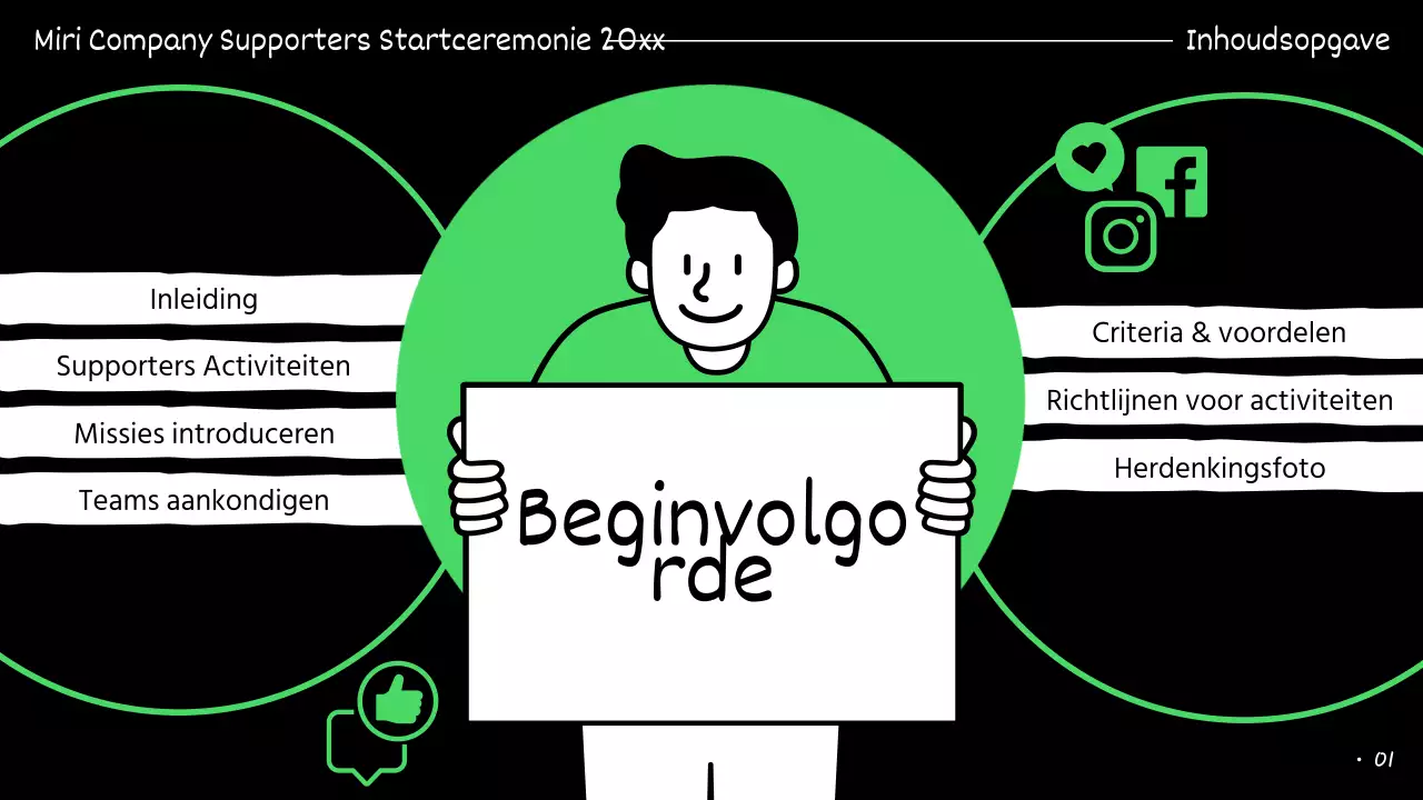 Presentaties van supporters groen en zwart gemarkeerd