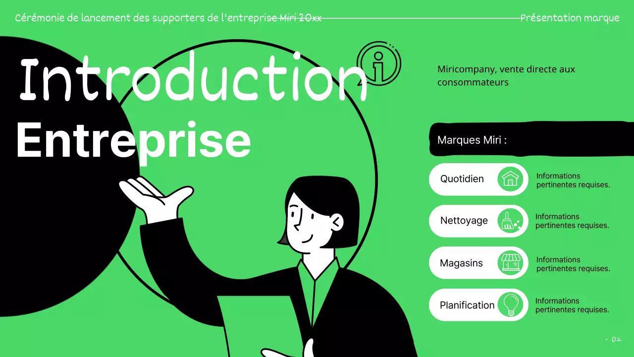 Les présentations des donateurs sont surlignées en vert et en noir