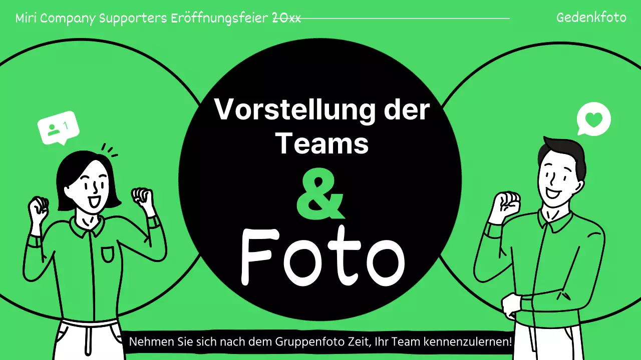 Grün und schwarz hervorgehobene Präsentationen der Unterstützer