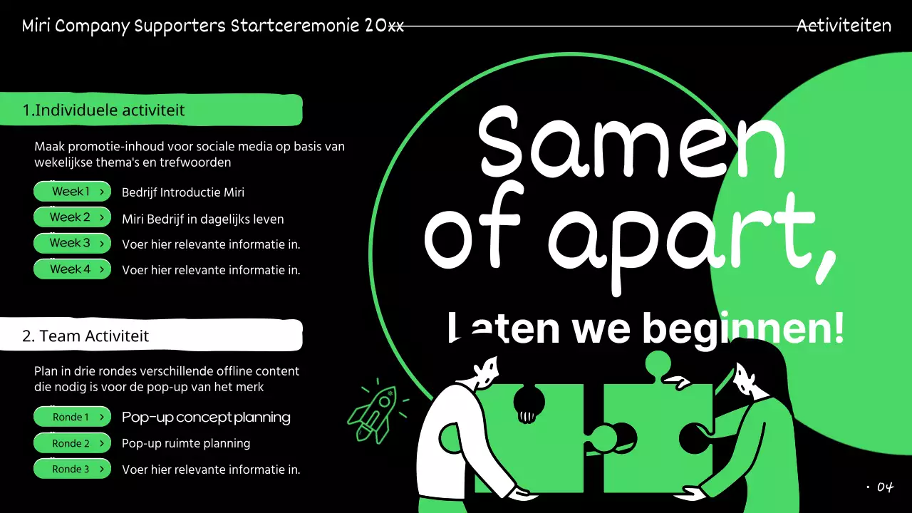 Presentaties van supporters groen en zwart gemarkeerd
