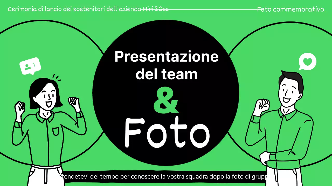 Presentazioni dei sostenitori evidenziate in verde e nero