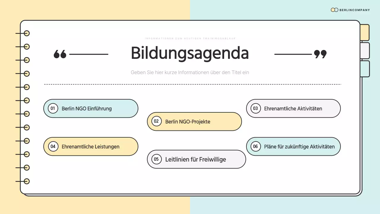 Einfache NGO-Korps-Vorschulungsmaterialien in mint und gelb